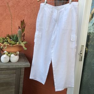 Tommy Bahama White Linen Cropped Cargo Pants